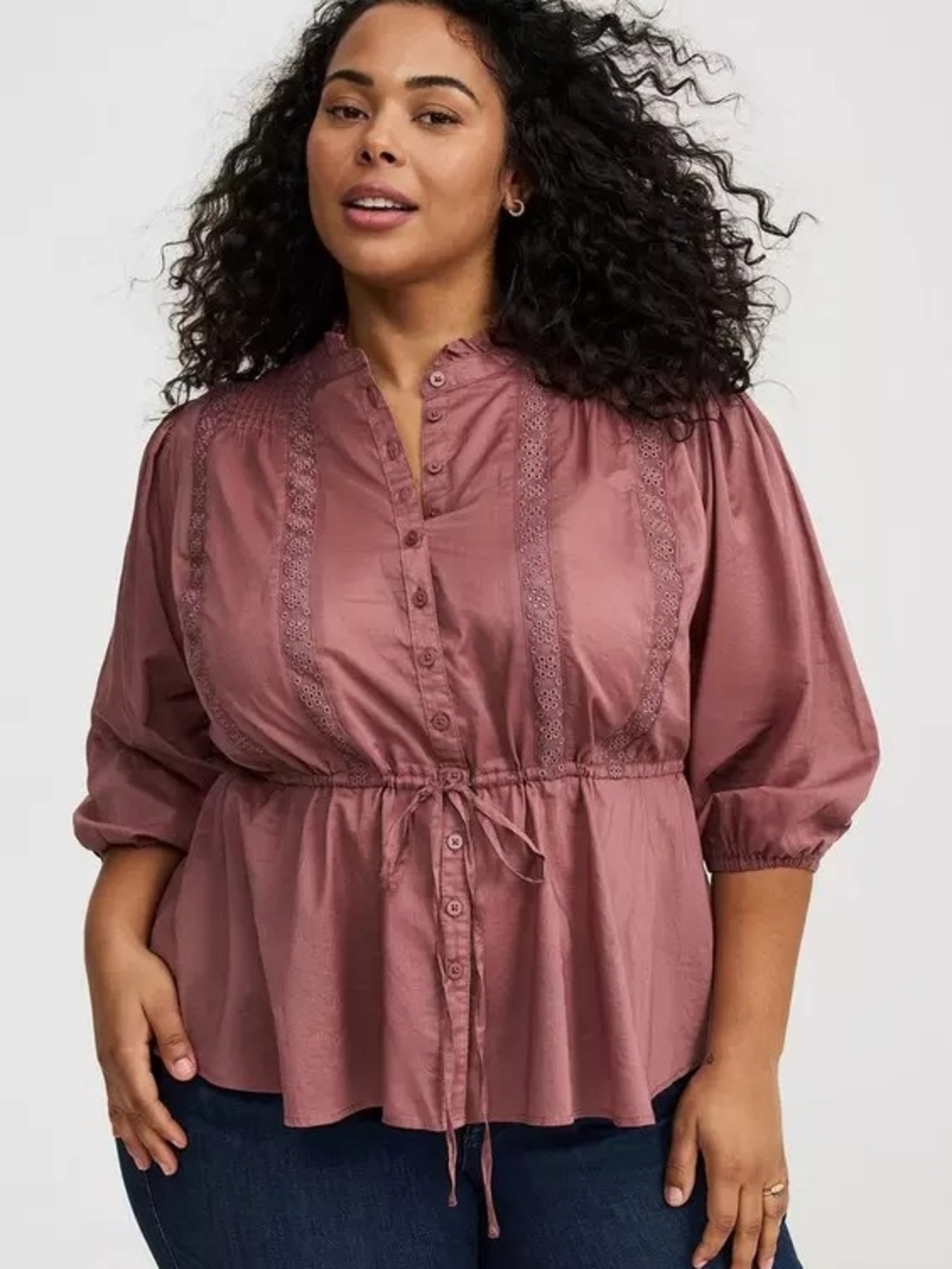 torrid Dusty Rose Button-Front Tie-Waist Blouse